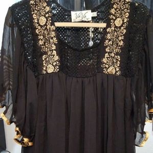 Joy Han black gold embroidery babydoll tunic dress